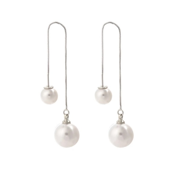 🌟 Sterling Silver 925 Long Imitation Pearl Earrings - Picture 5 of 5